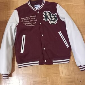 Urban Planet Men's Maroon and White Varsity Jacket